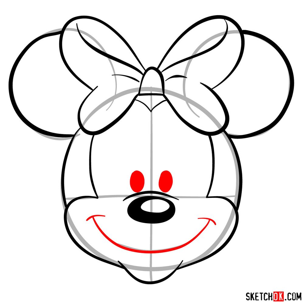 How to draw the face of Minnie Mouse (front view) - step 08