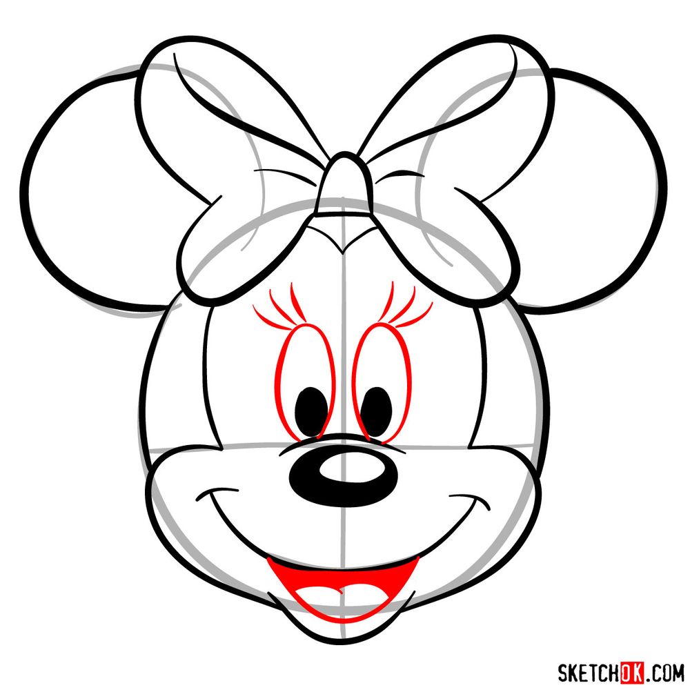 How to draw the face of Minnie Mouse (front view) - step 09