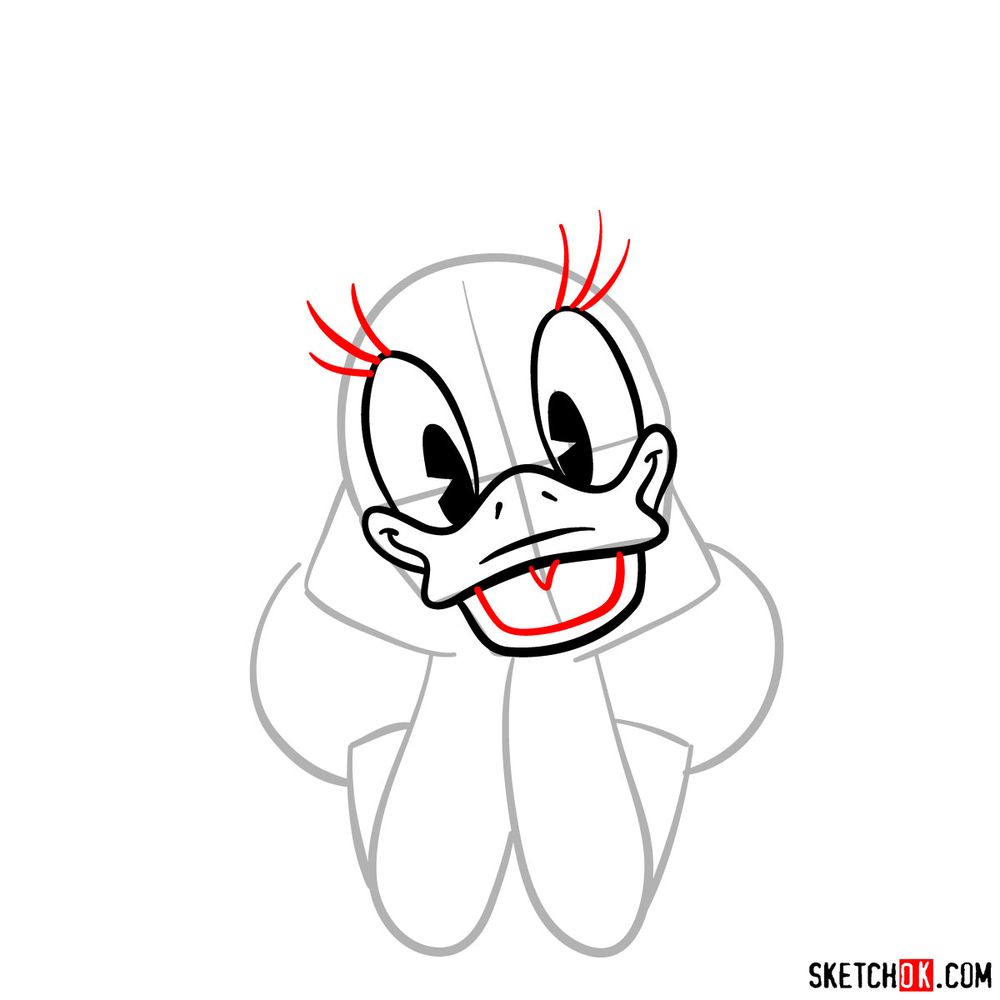 Draw happy Daisy Duck in 15 steps - step 07