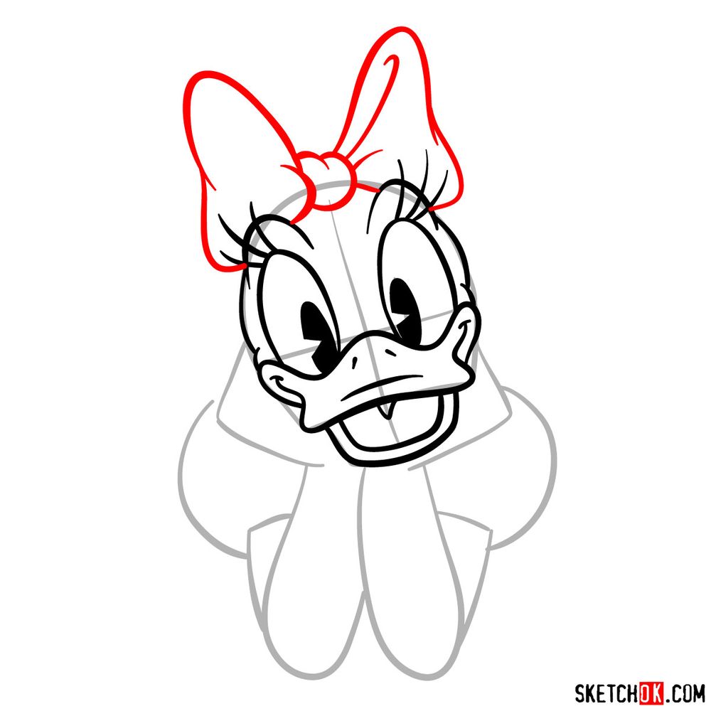 Draw happy Daisy Duck in 15 steps - step 09