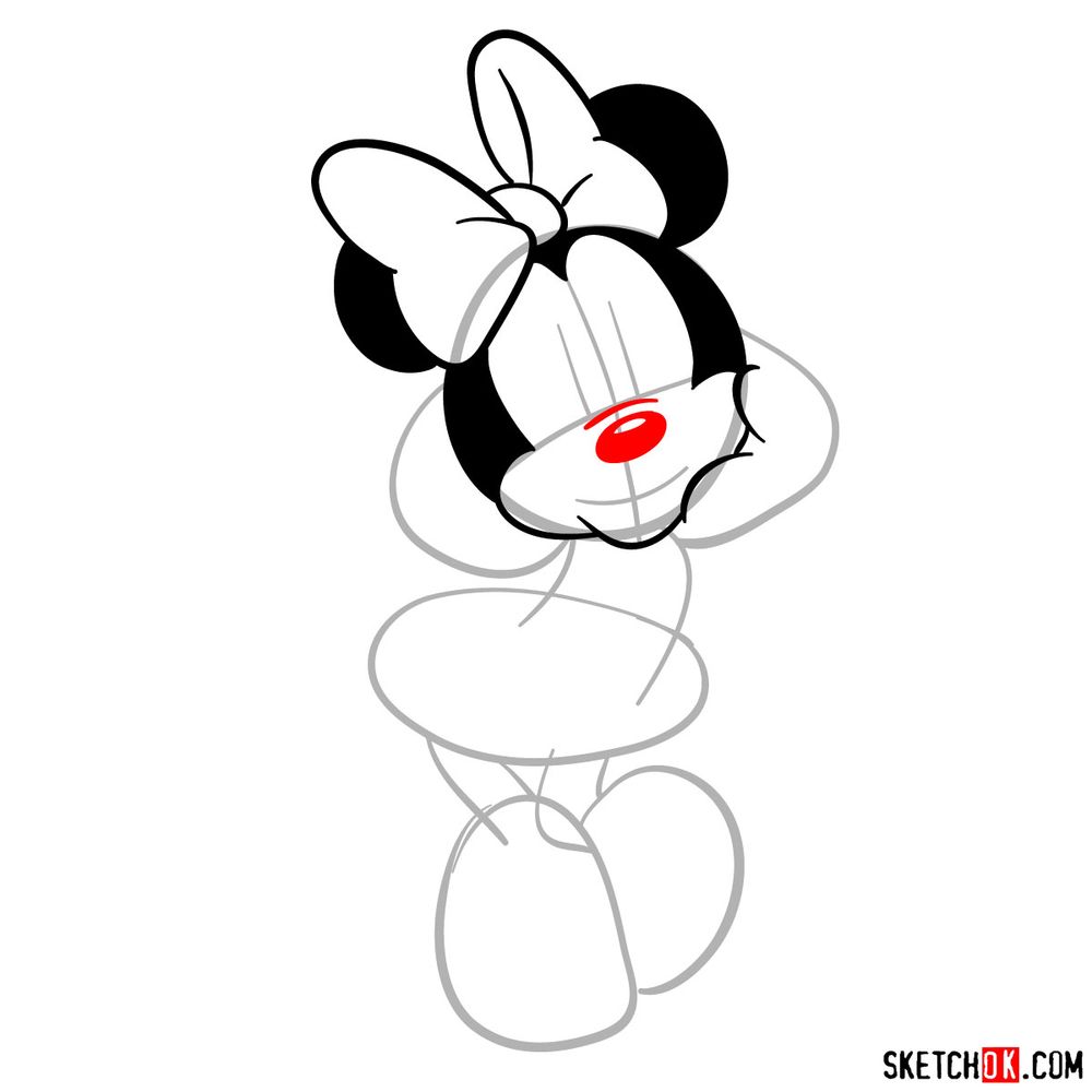 Draw cute Minnie Mouse in 20 steps - step 07