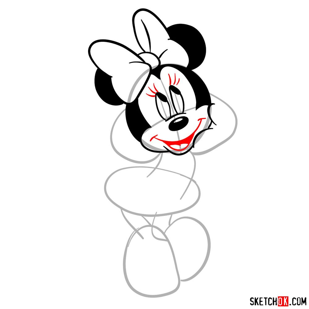 Draw cute Minnie Mouse in 20 steps - step 09