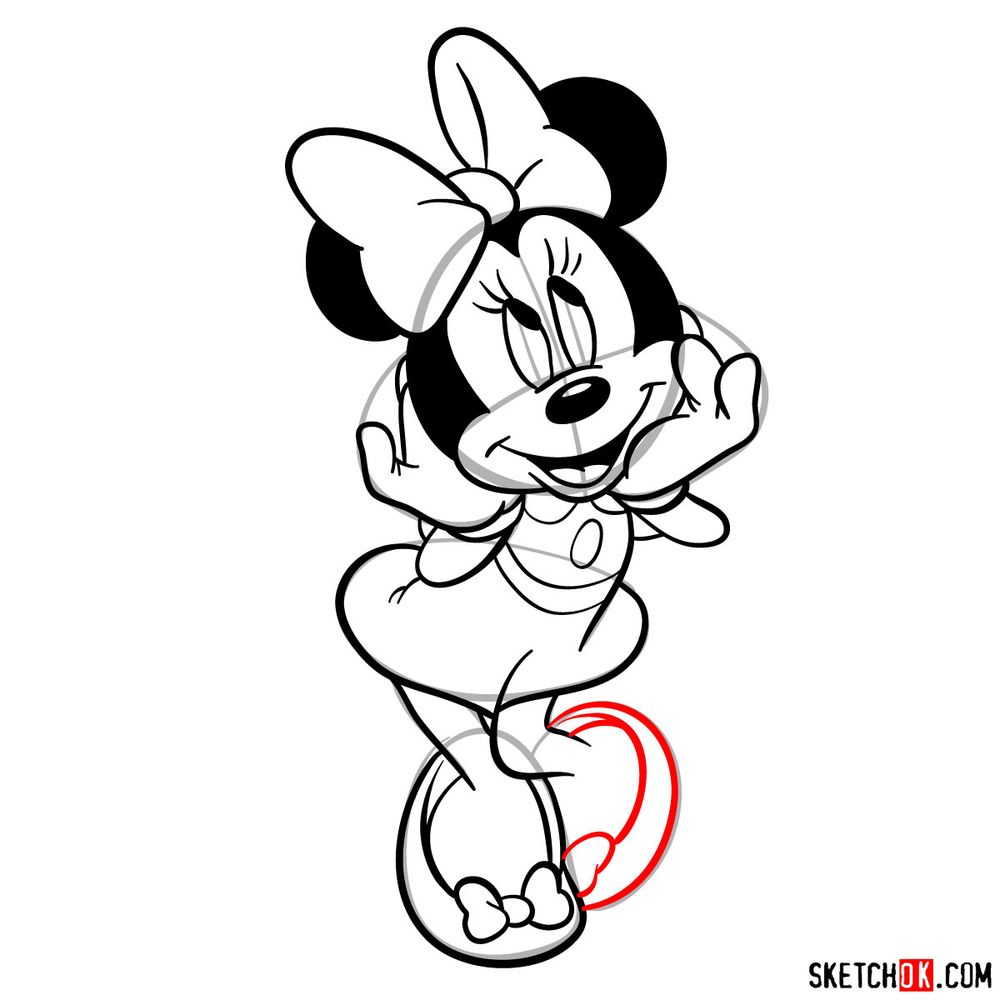Draw cute Minnie Mouse in 20 steps - step 18