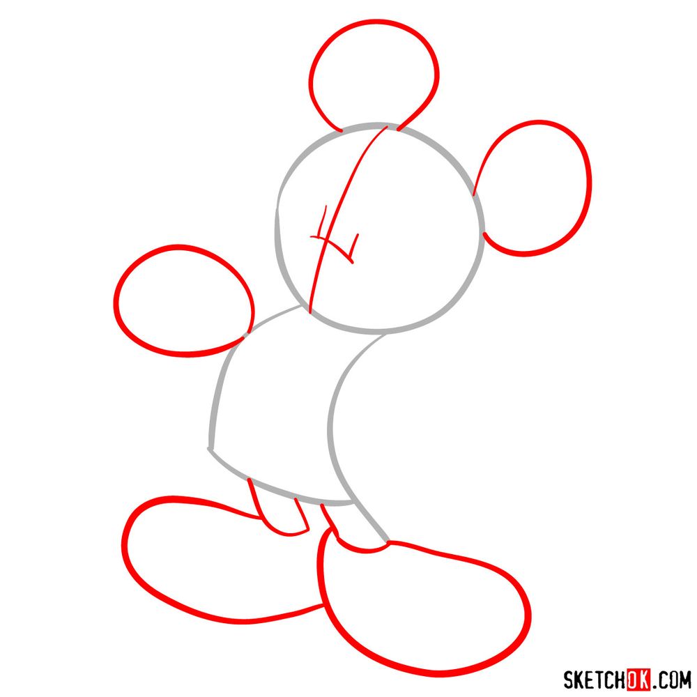 How to draw winking Mickey Mouse - step 02