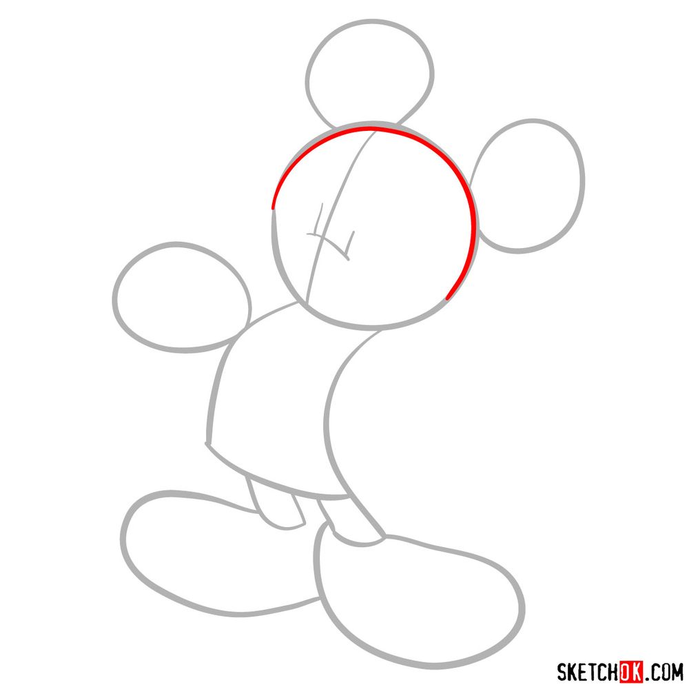 How to draw winking Mickey Mouse - step 03