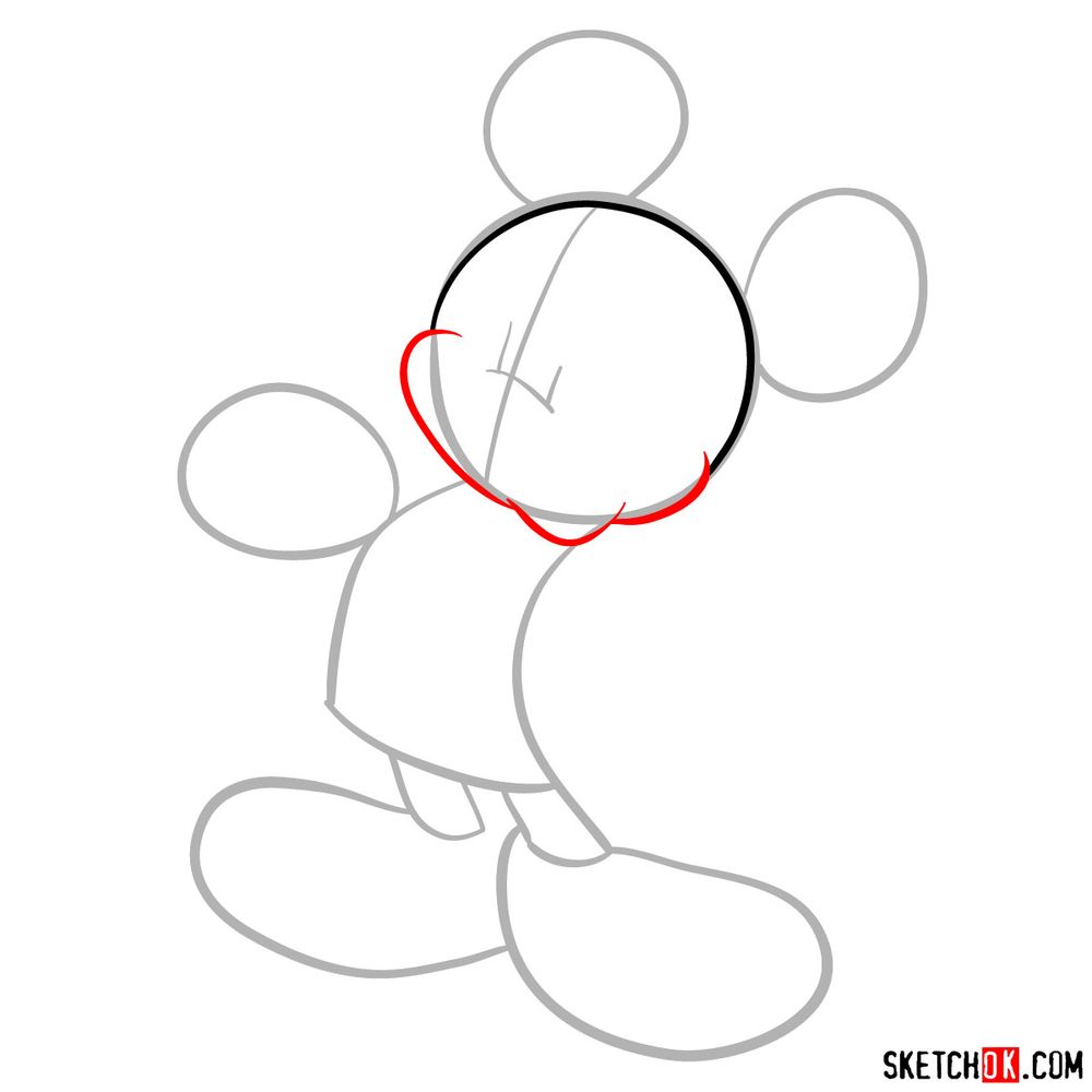 How to draw winking Mickey Mouse - step 04