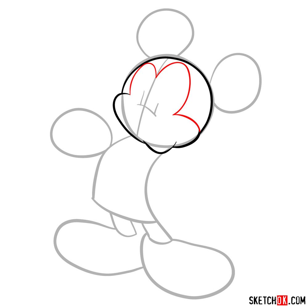 How to draw winking Mickey Mouse - step 05
