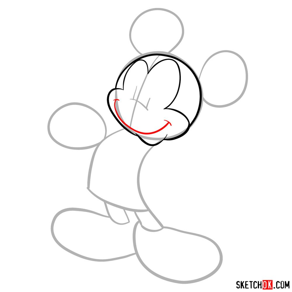 How to draw winking Mickey Mouse - step 06