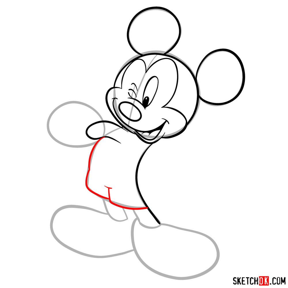 How to draw winking Mickey Mouse - step 11