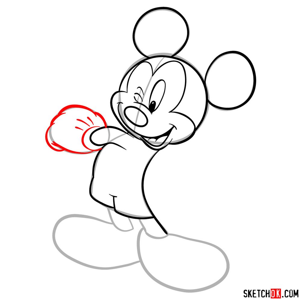 How to draw winking Mickey Mouse - step 12