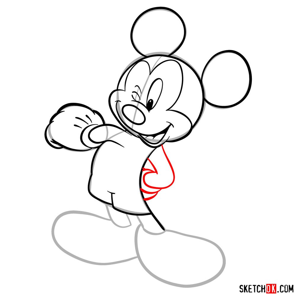 How to draw winking Mickey Mouse - step 13