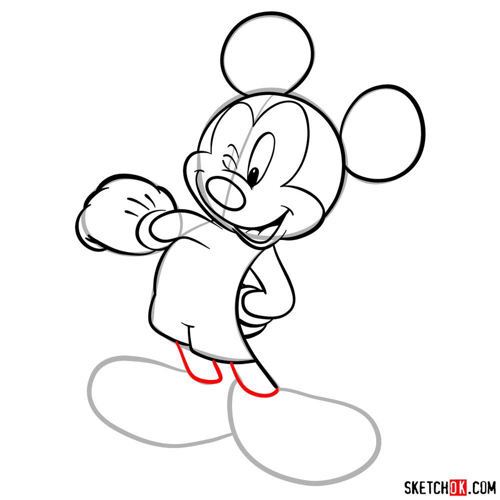 How to draw winking Mickey Mouse - step 14