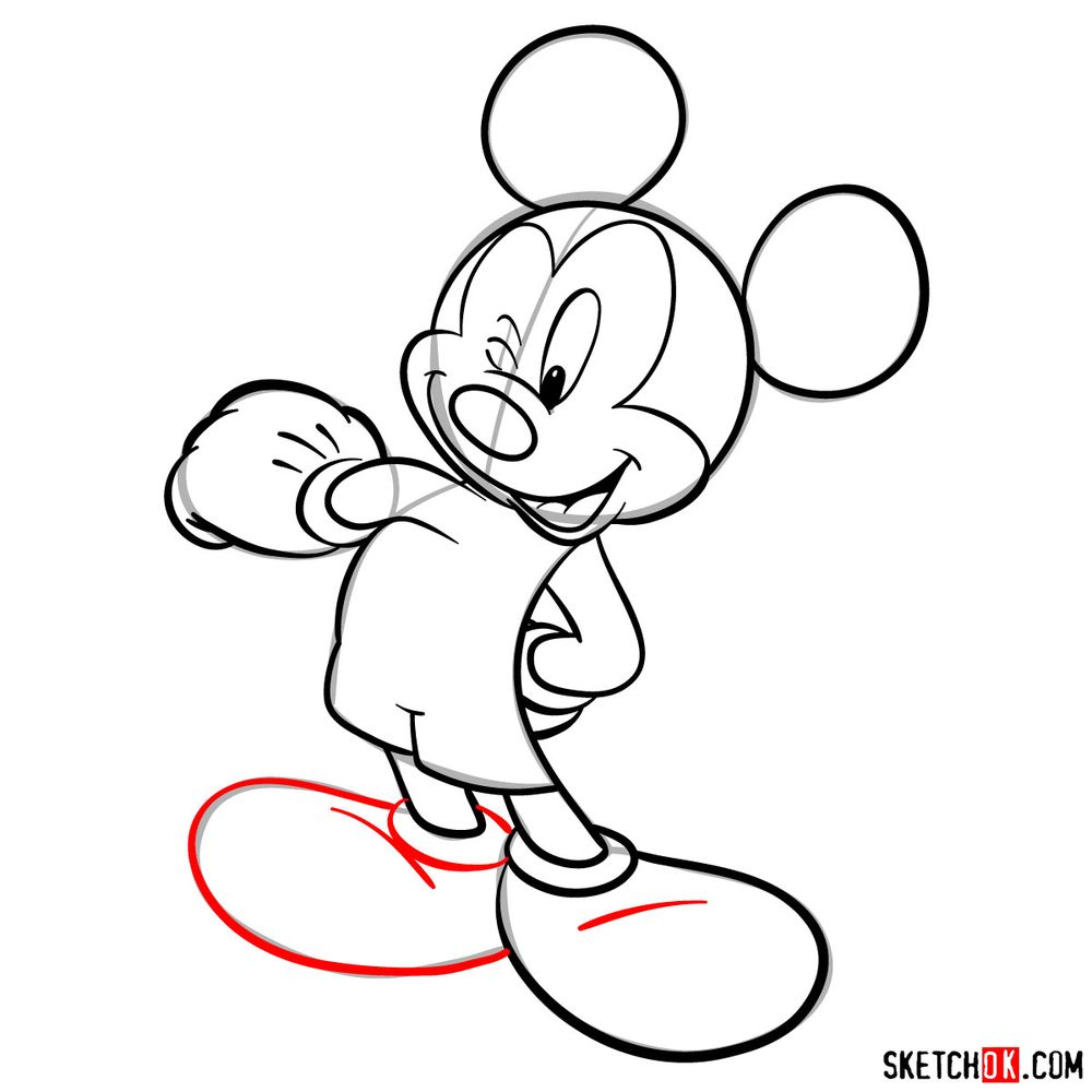 How to draw winking Mickey Mouse - step 16