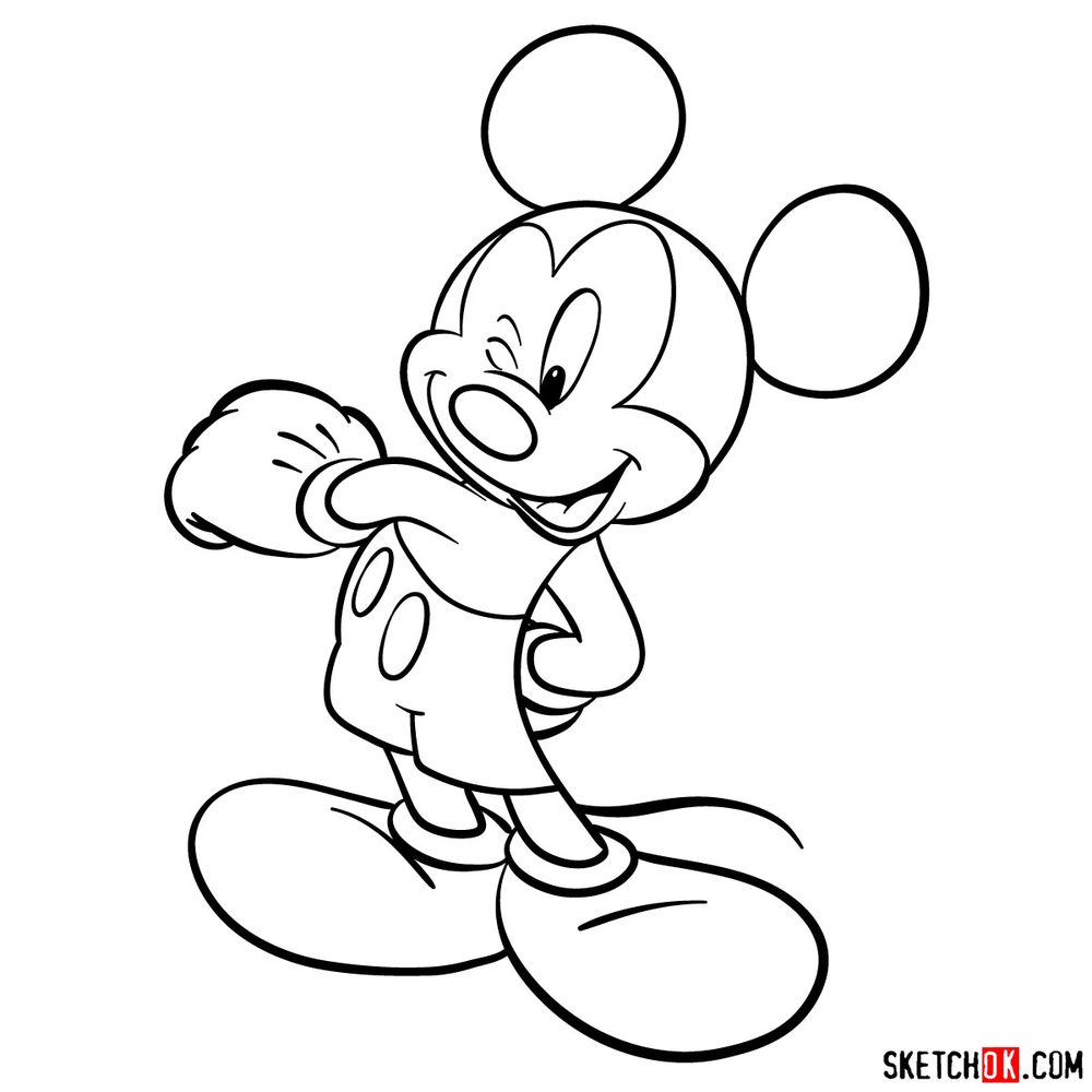How to draw winking Mickey Mouse