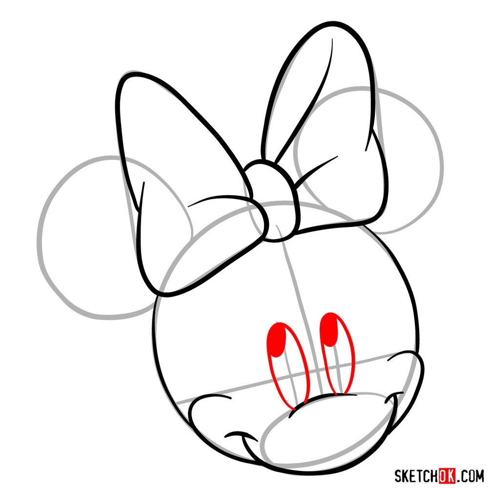 Draw the cute face of Minnie Mouse in 12 steps - step 07