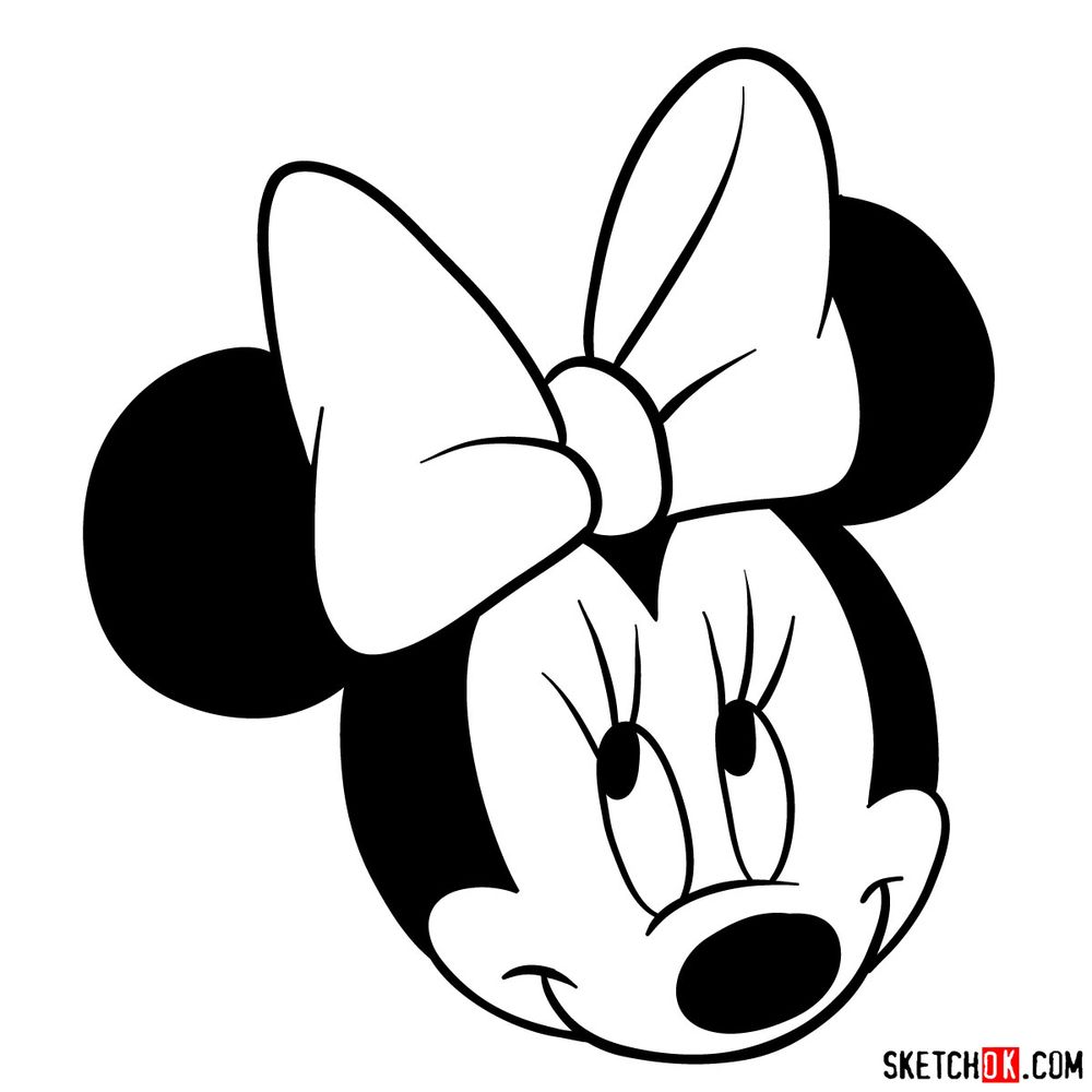 Draw the cute face of Minnie Mouse in 12 steps