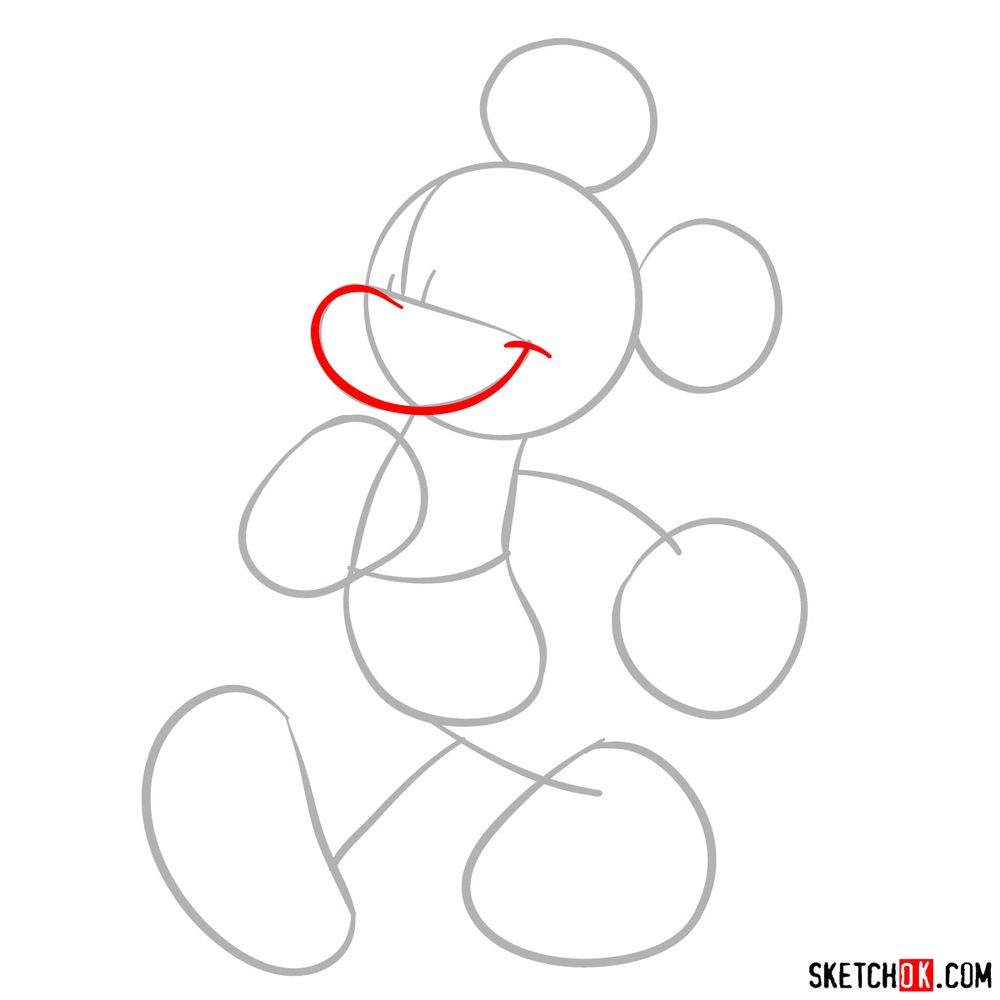 Draw walking Mickey in 18 steps - step 03