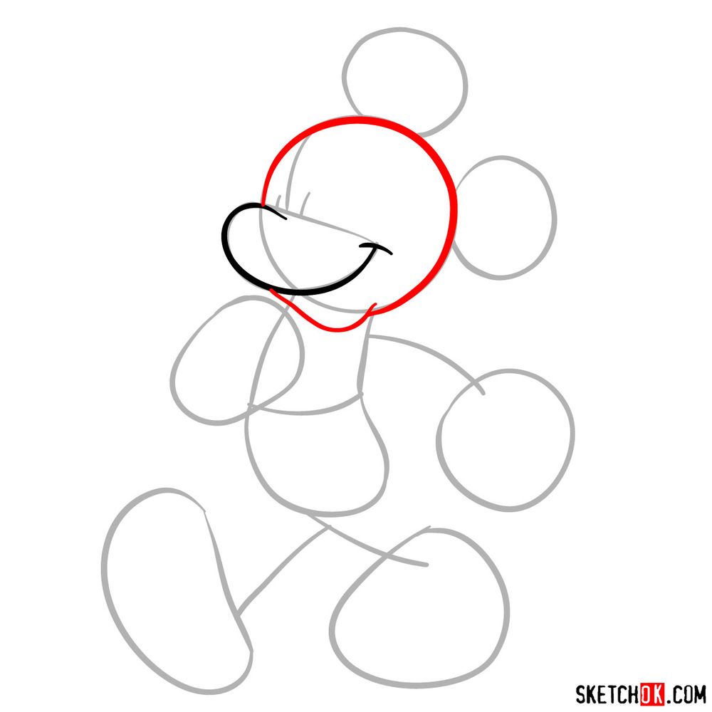 Draw walking Mickey in 18 steps - step 04