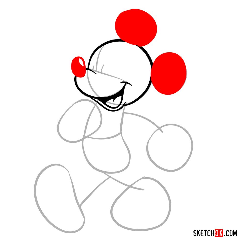Draw walking Mickey in 18 steps - step 06