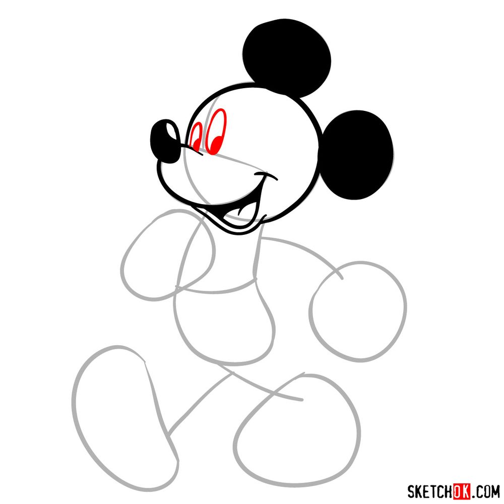 Draw walking Mickey in 18 steps - step 07