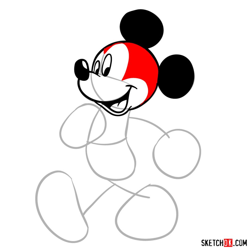 Draw walking Mickey in 18 steps - step 08