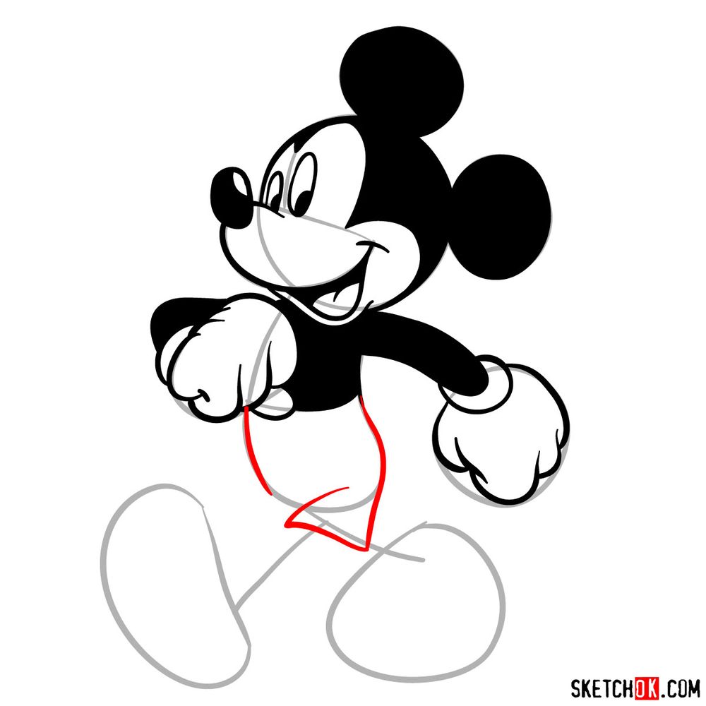 Draw walking Mickey in 18 steps - step 13
