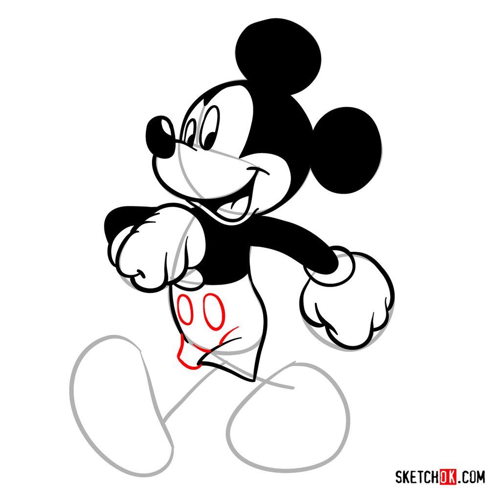 Draw walking Mickey in 18 steps - step 14