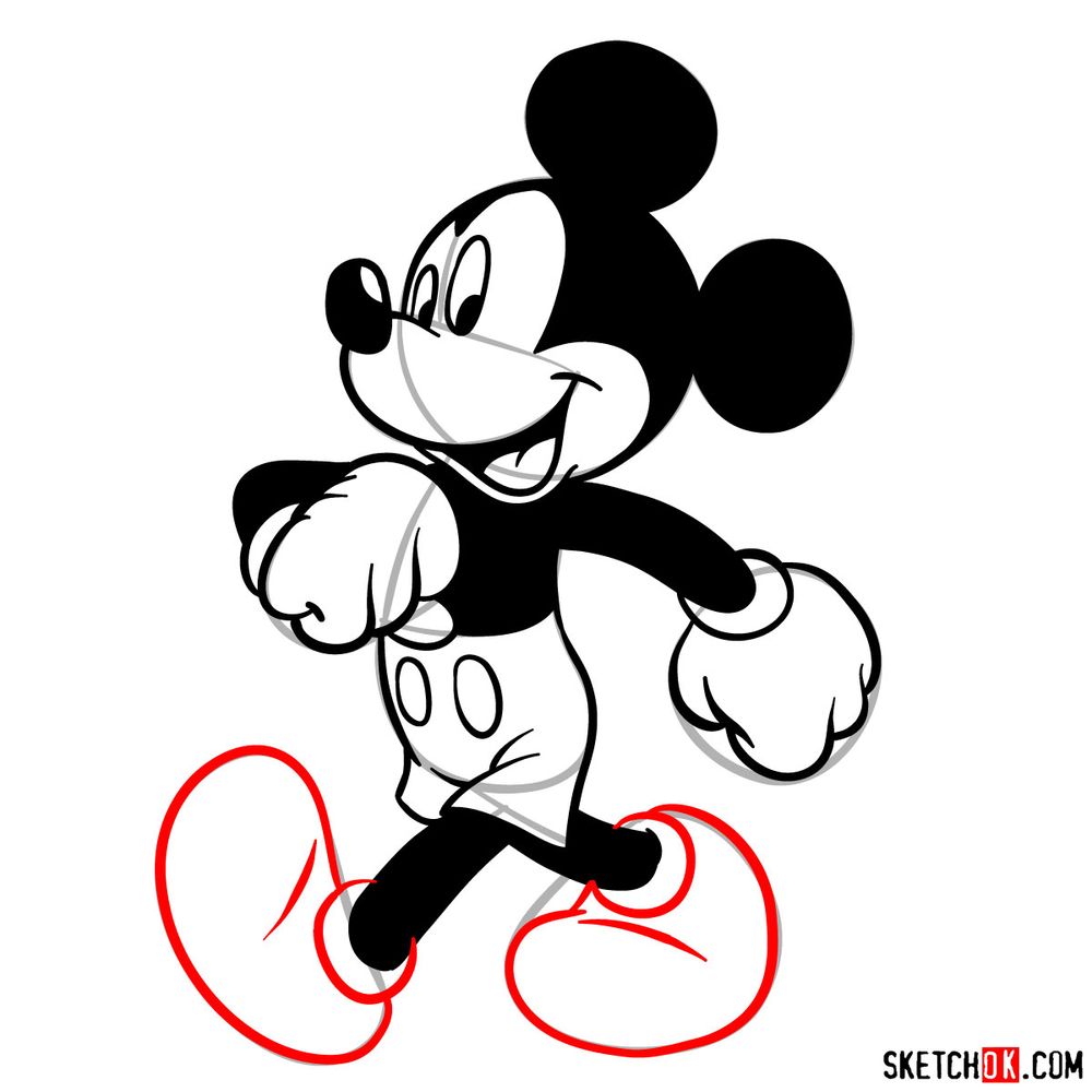 Draw walking Mickey in 18 steps - step 16