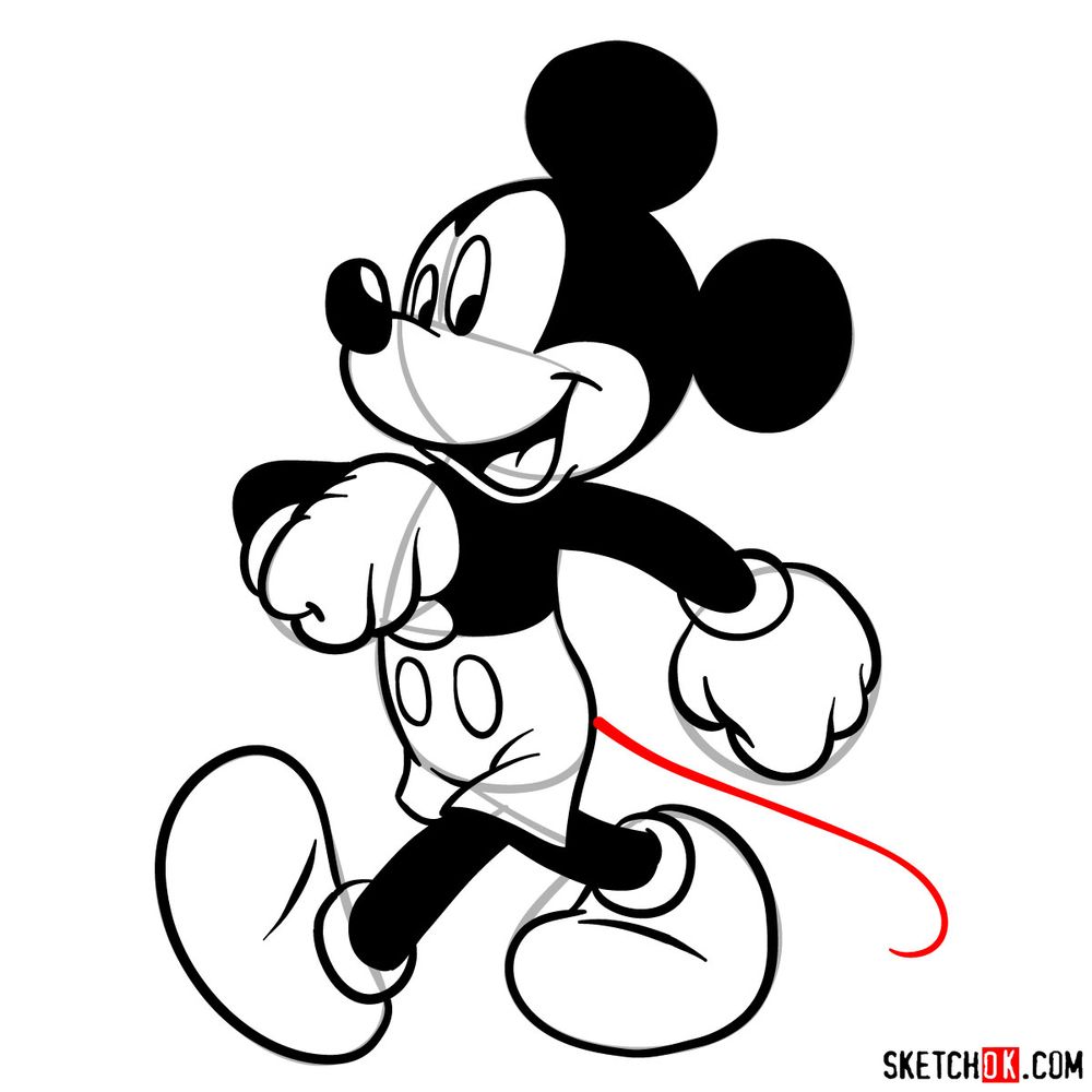 Draw walking Mickey in 18 steps - step 17