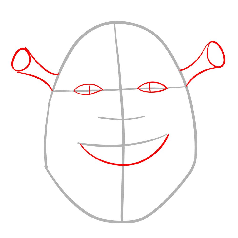 How to draw the face of Shrek - step 02