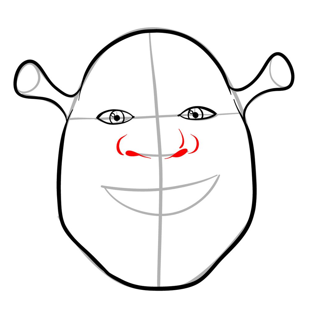How to draw the face of Shrek - step 08