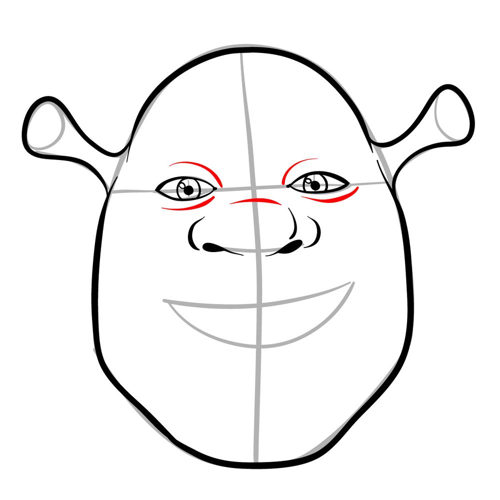 How to draw the face of Shrek - step 09