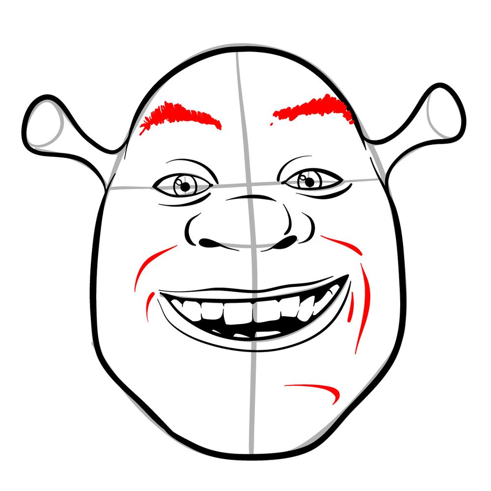 How to draw the face of Shrek - step 14