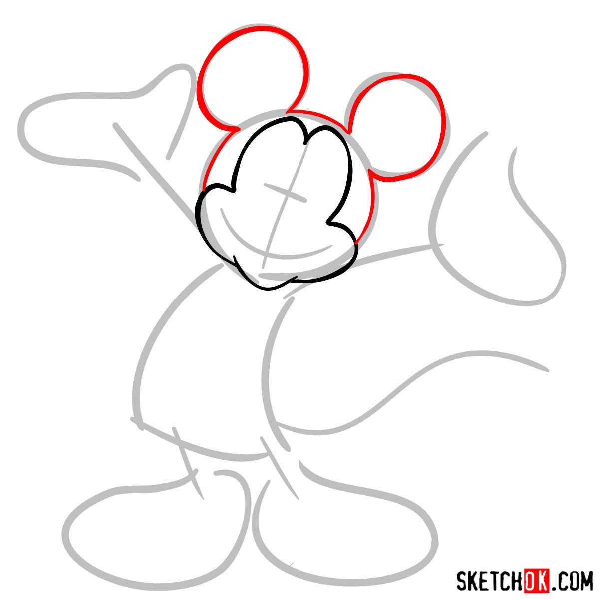 How to draw Mickey Mouse - Sketchok easy drawing guides