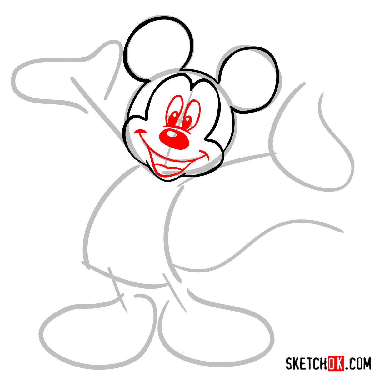 How to draw Mickey Mouse - step 04