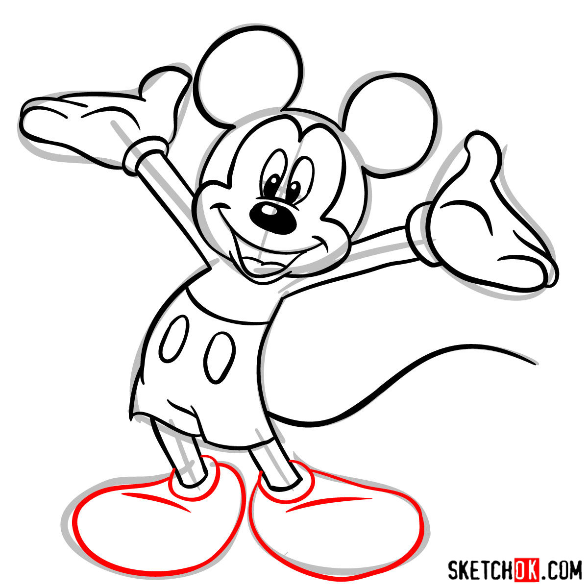 How to draw Mickey Mouse - step 10