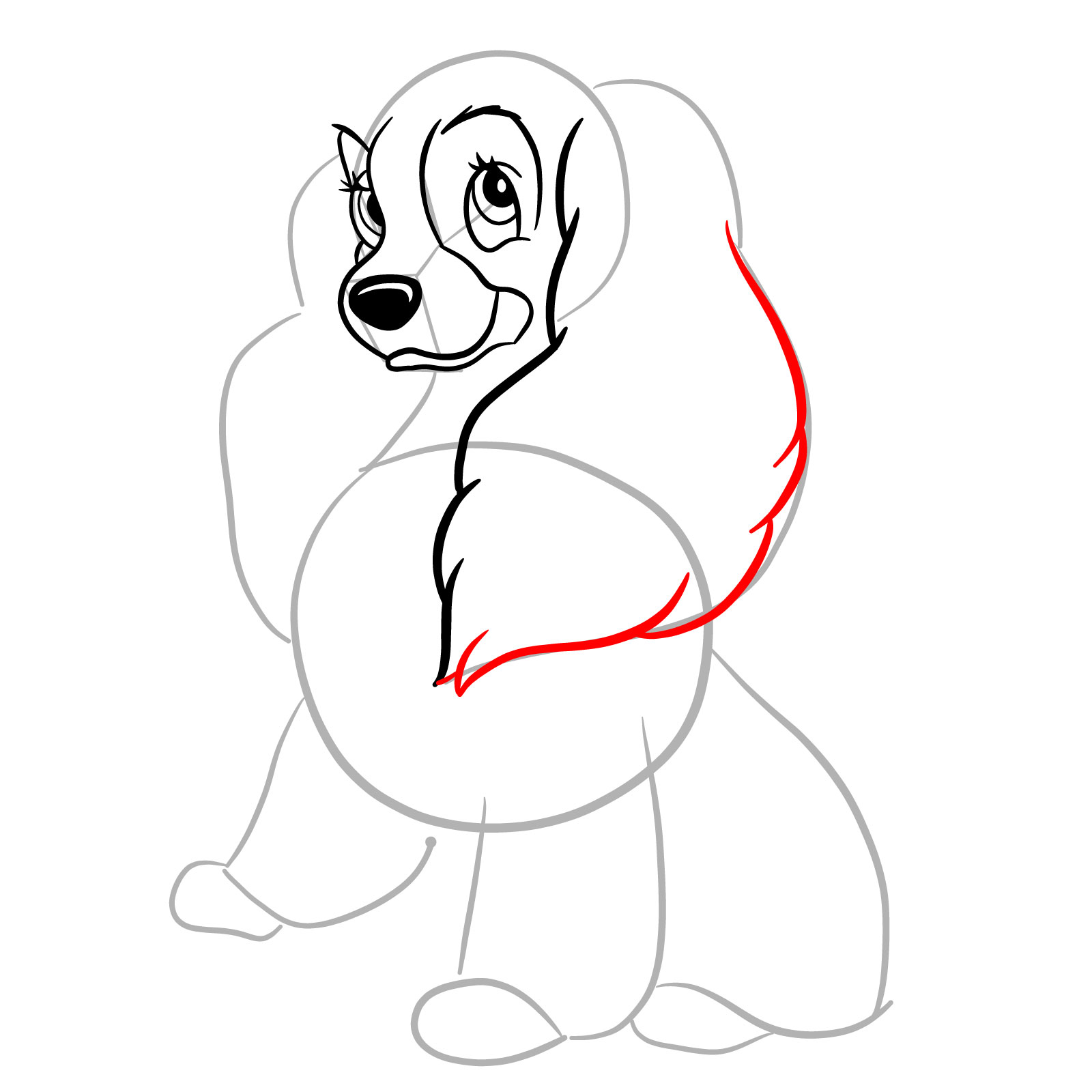 How to draw Lady (Lady and the Tramp) - step 14