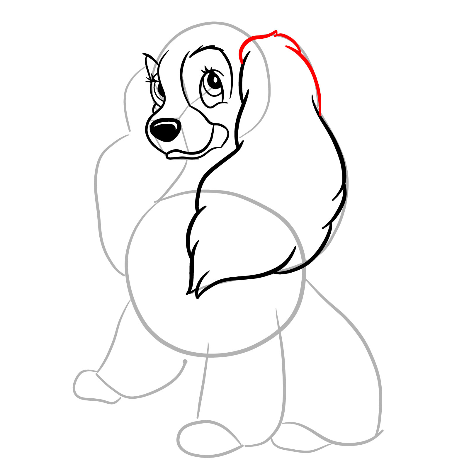 How to draw Lady (Lady and the Tramp) - step 15