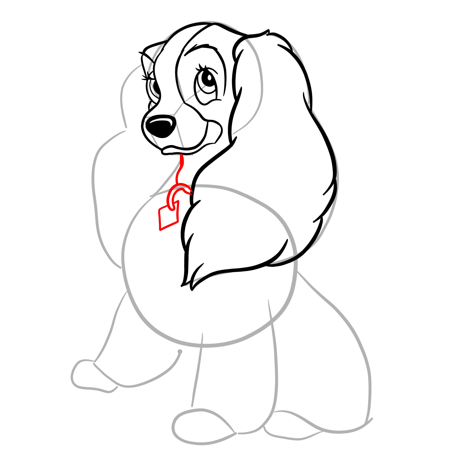 How to draw Lady (Lady and the Tramp) - step 17