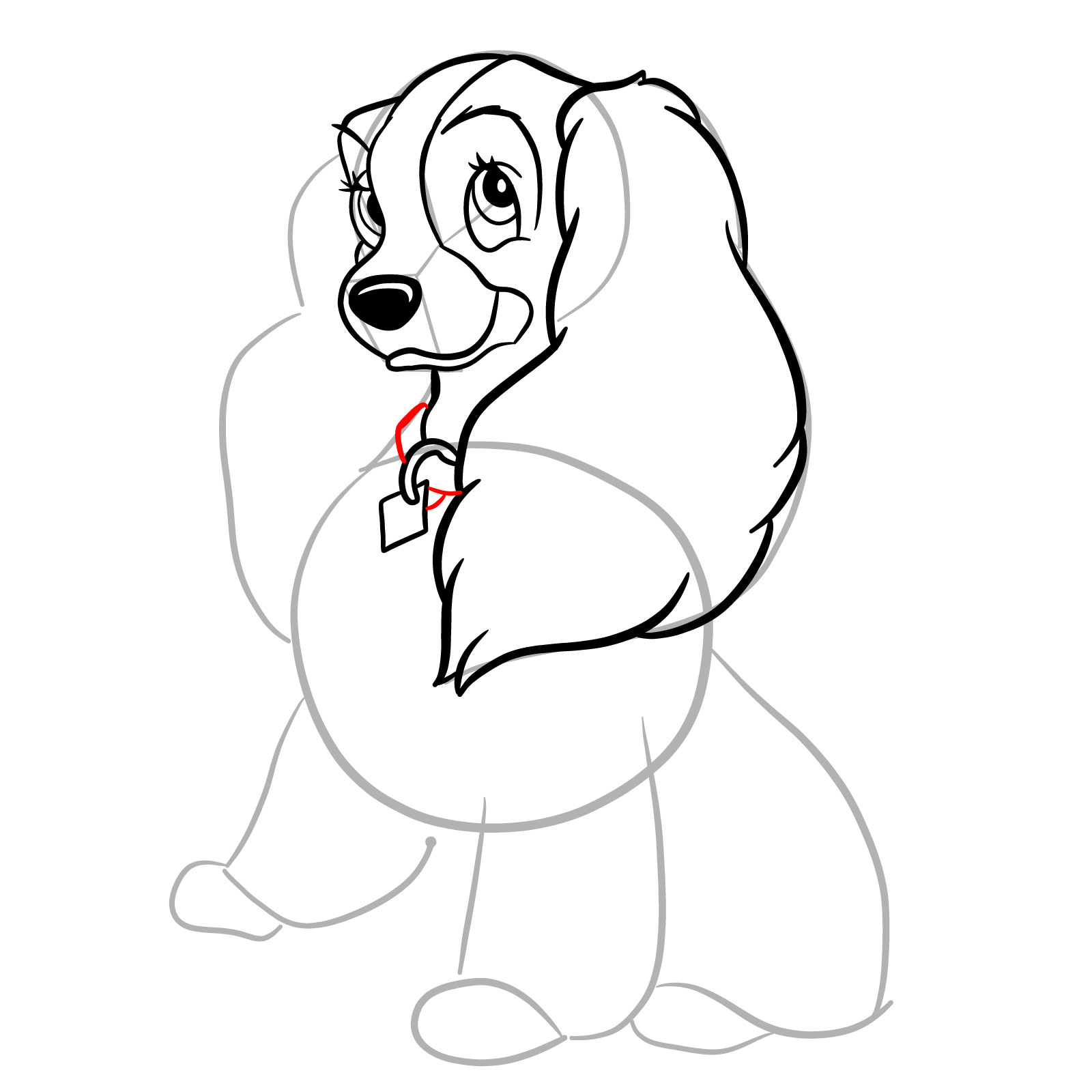 How to draw Lady (Lady and the Tramp) - step 18