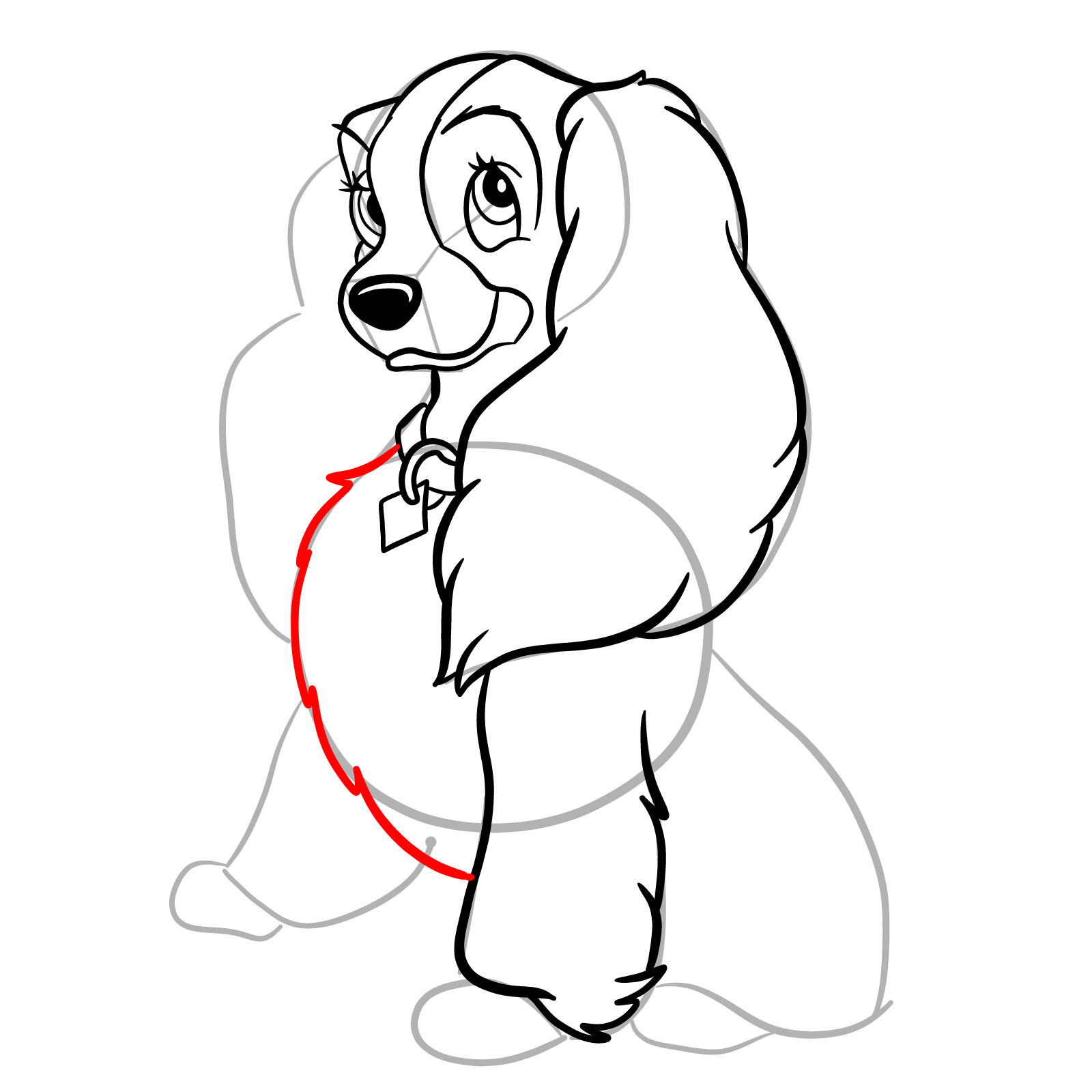 How to draw Lady (Lady and the Tramp) - step 20
