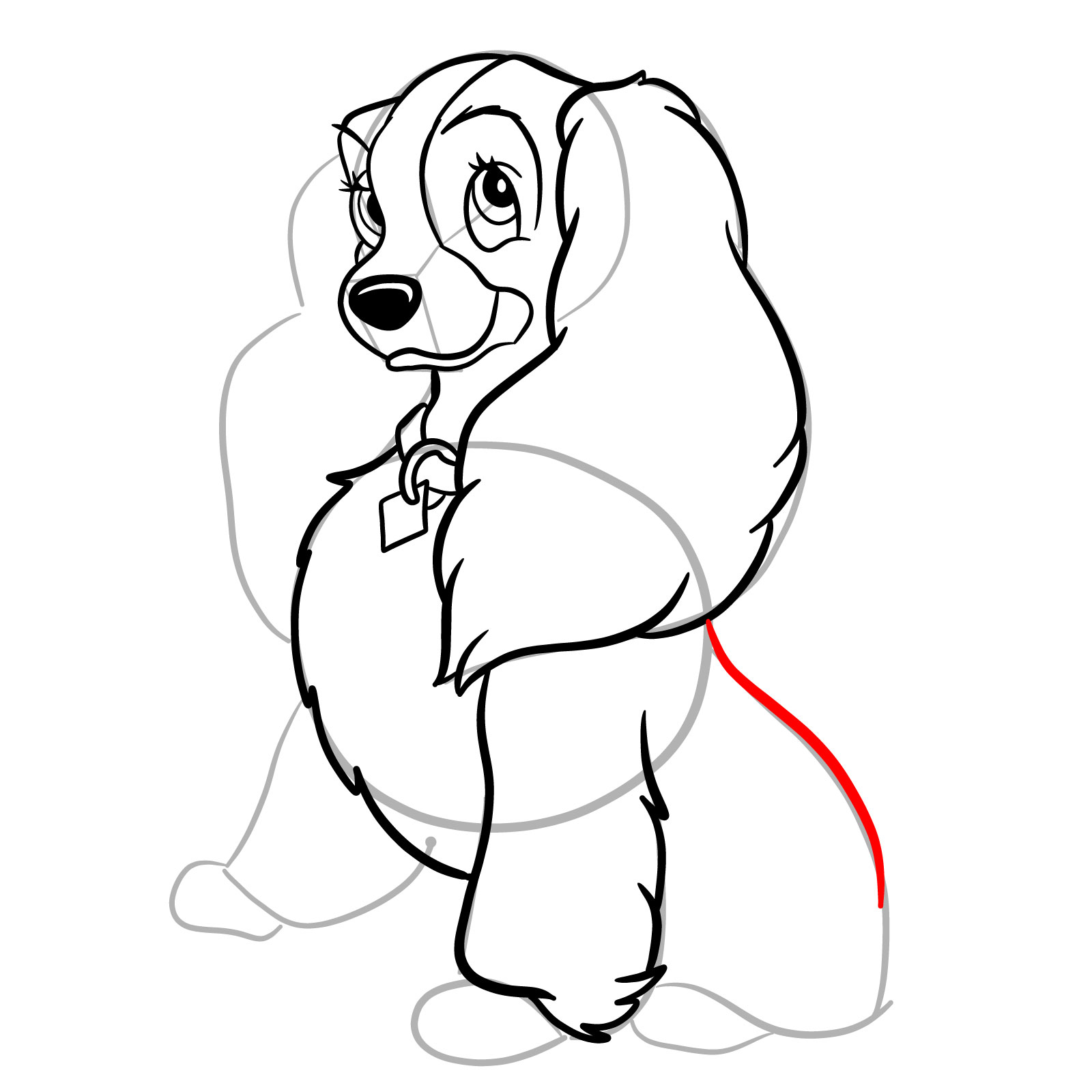 How to draw Lady (Lady and the Tramp) - step 21