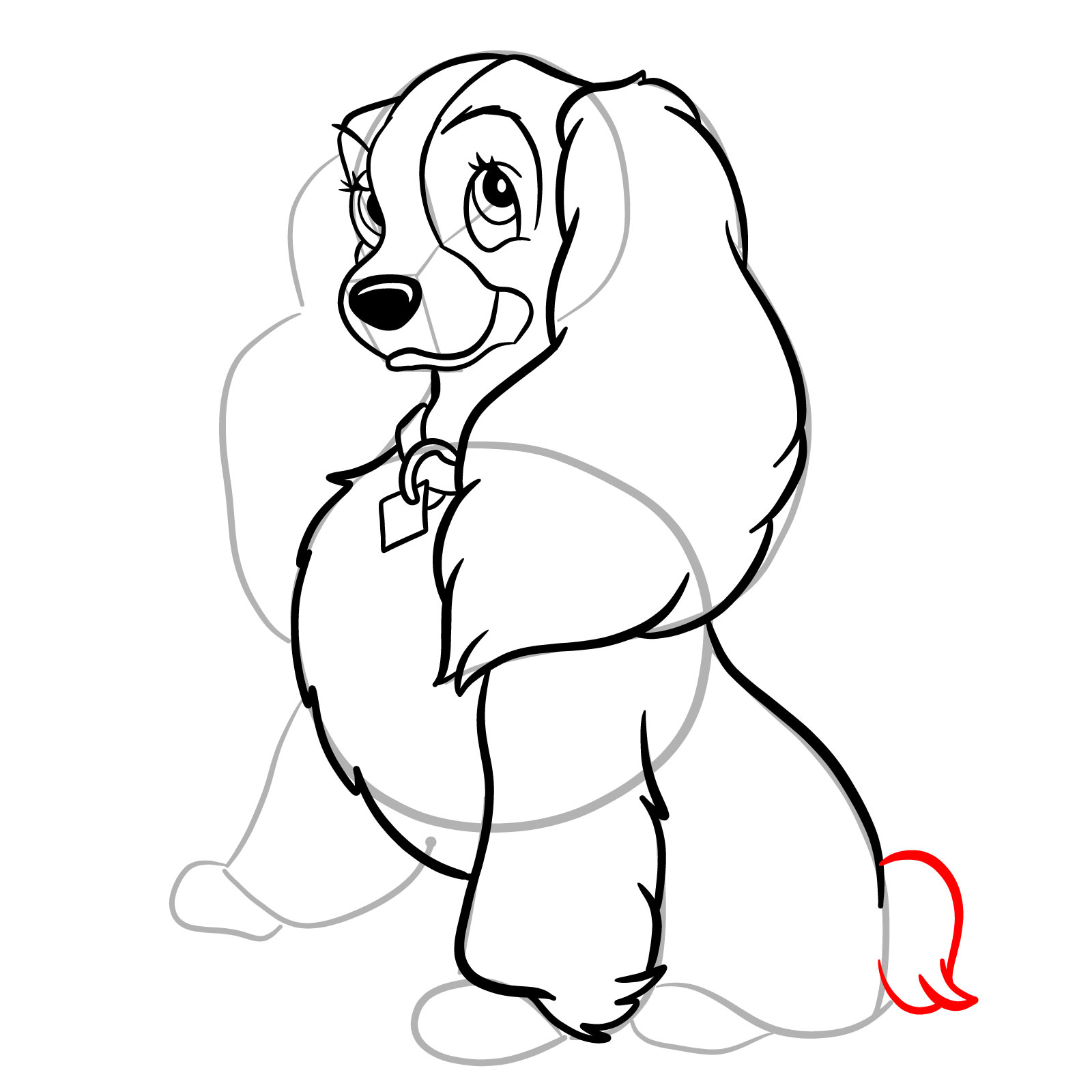 How to draw Lady (Lady and the Tramp) - step 22