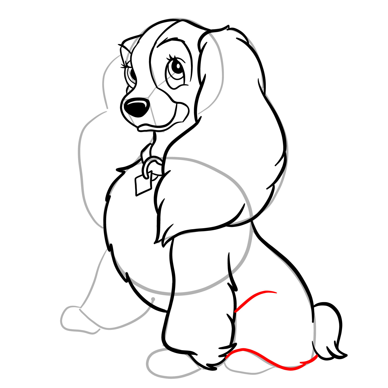 How to draw Lady (Lady and the Tramp) - step 23