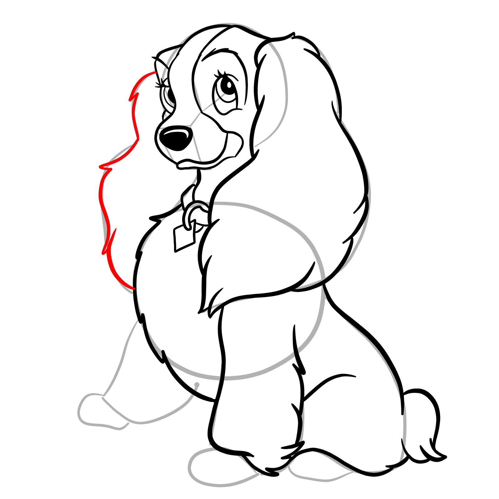 How to draw Lady (Lady and the Tramp) - step 24