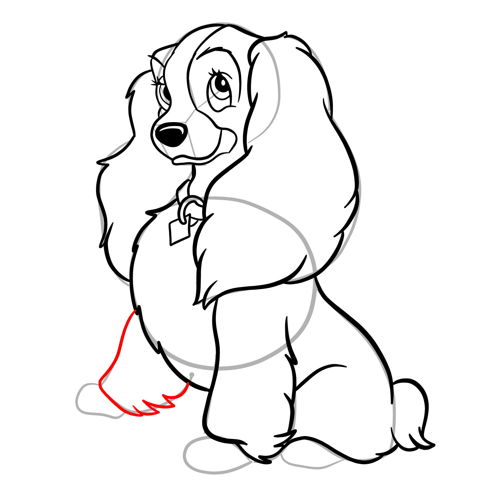 How to draw Lady (Lady and the Tramp) - step 25