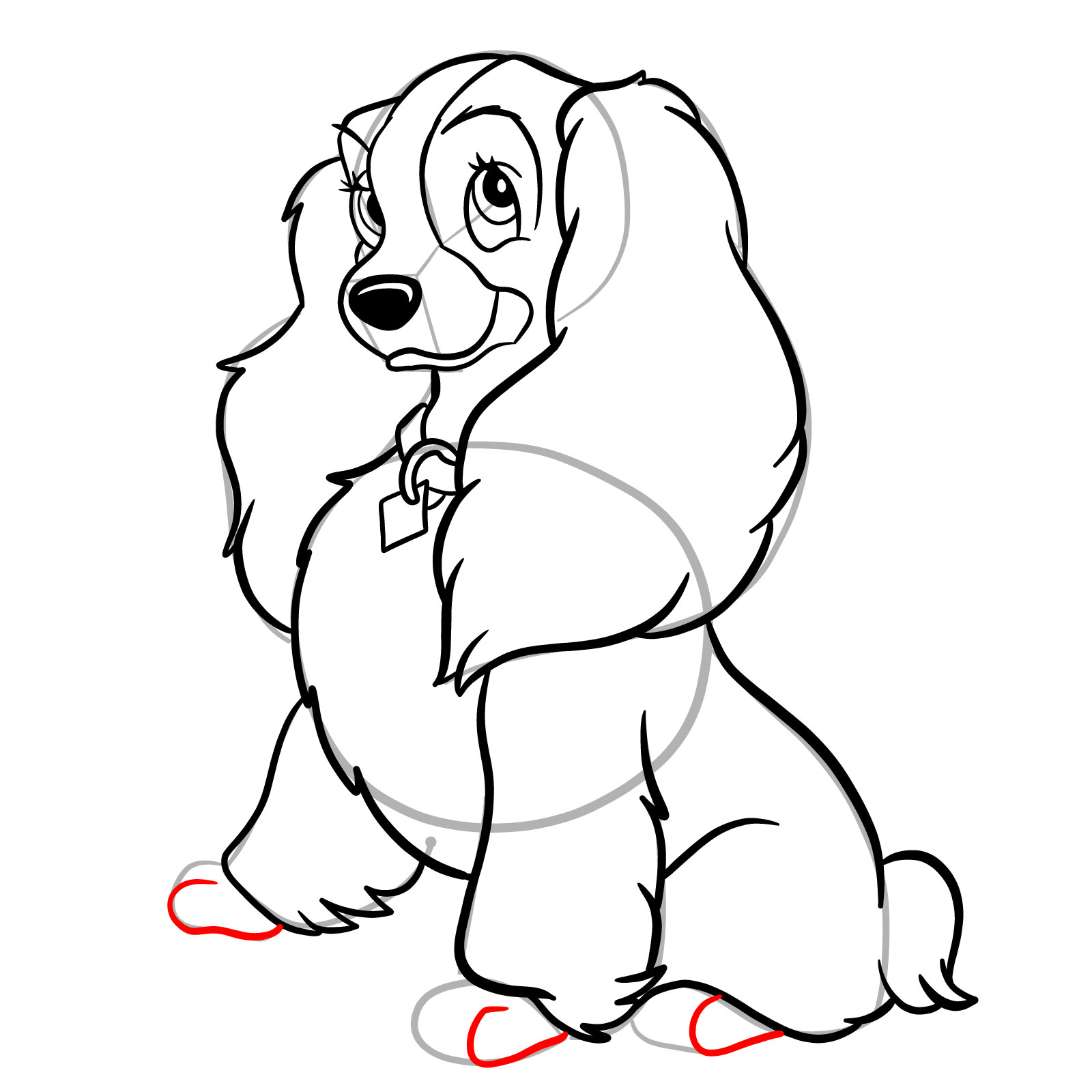 How to draw Lady (Lady and the Tramp) - step 26