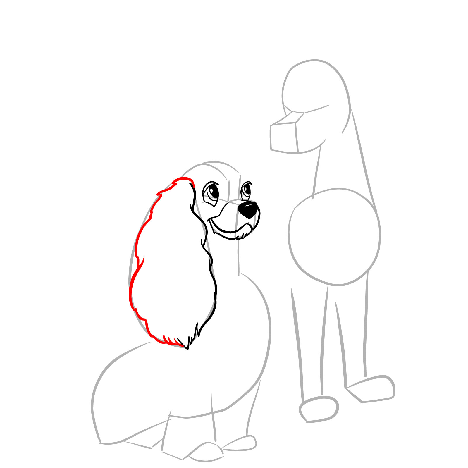 How to draw Lady and Tramp together - step 11