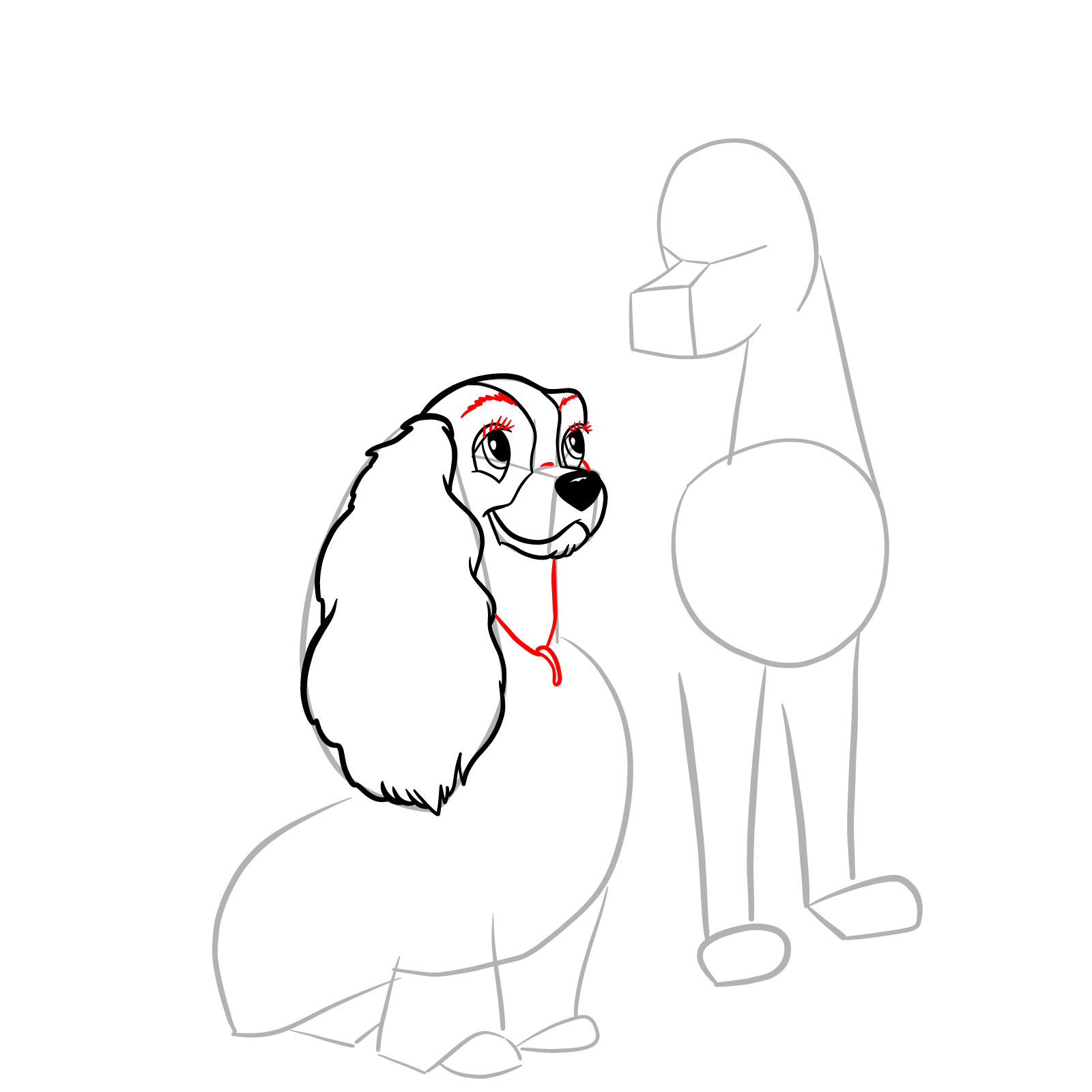 How to draw Lady and Tramp together - step 14