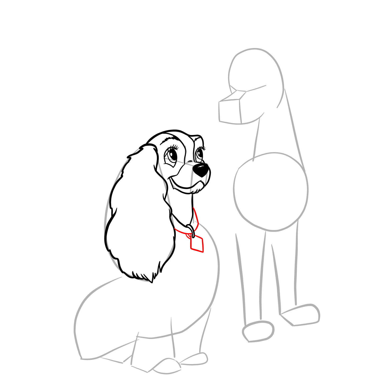 How to draw Lady and Tramp together - step 15